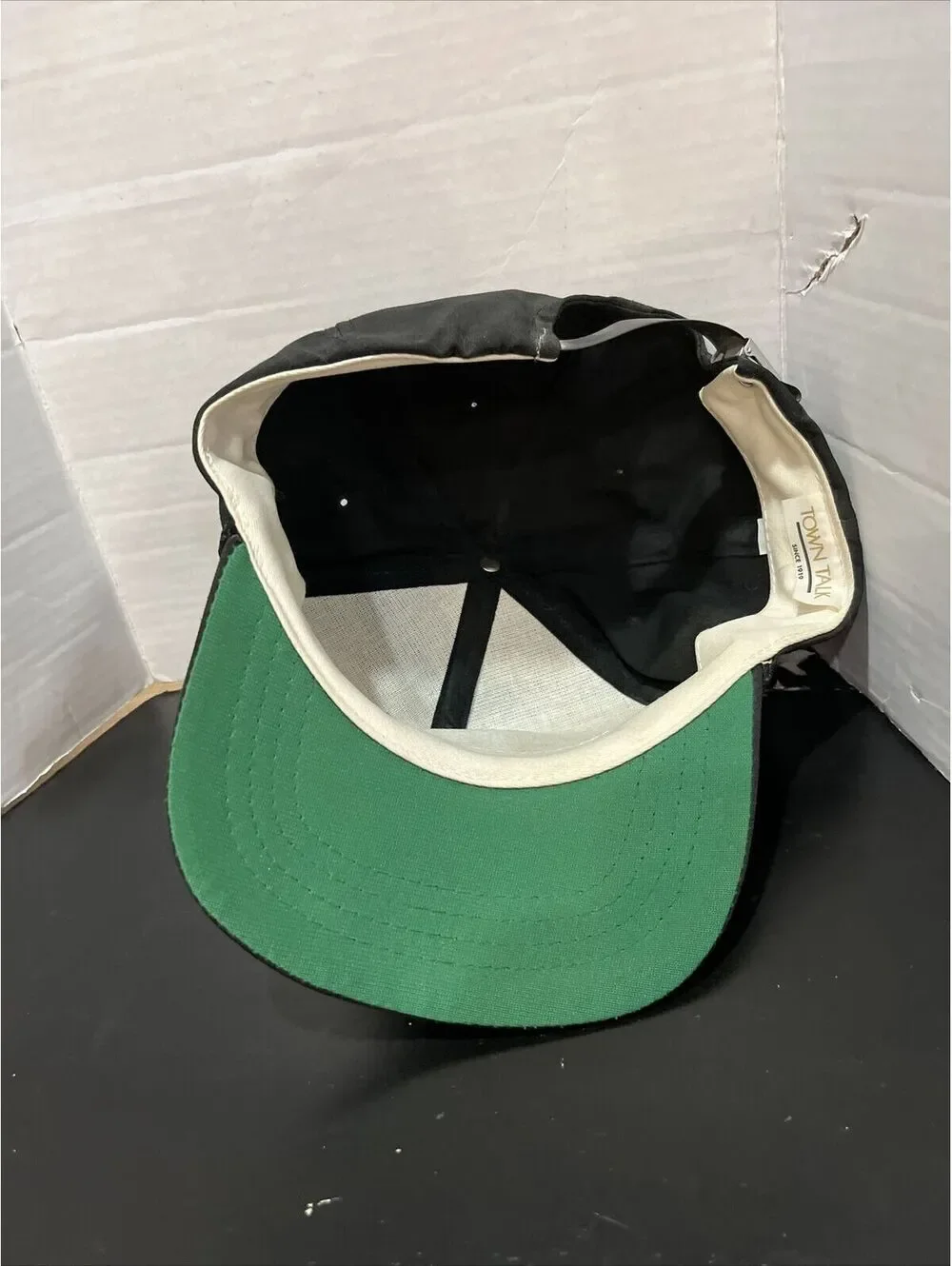 Vintage Black Thunder Silver Leaf Leather Strapback Baseball Cap Town Talk